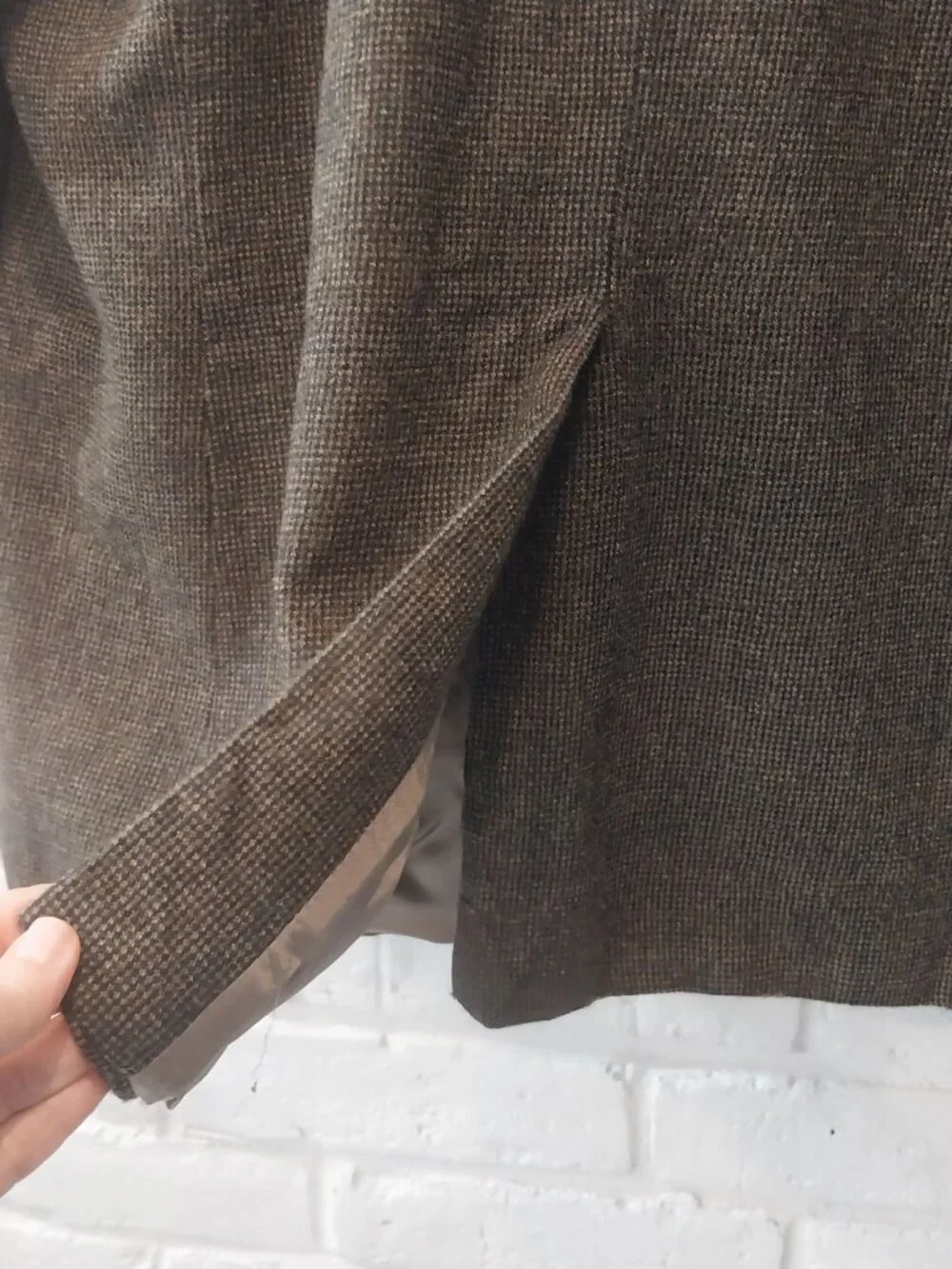 Chaps Ralph Lauren Blazer 100% Pure Wool 50R Brown Houndstooth Jacket Sport Coat